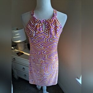 Jude Connally Nadine Shift Dress White Orange Violette Size S EUC